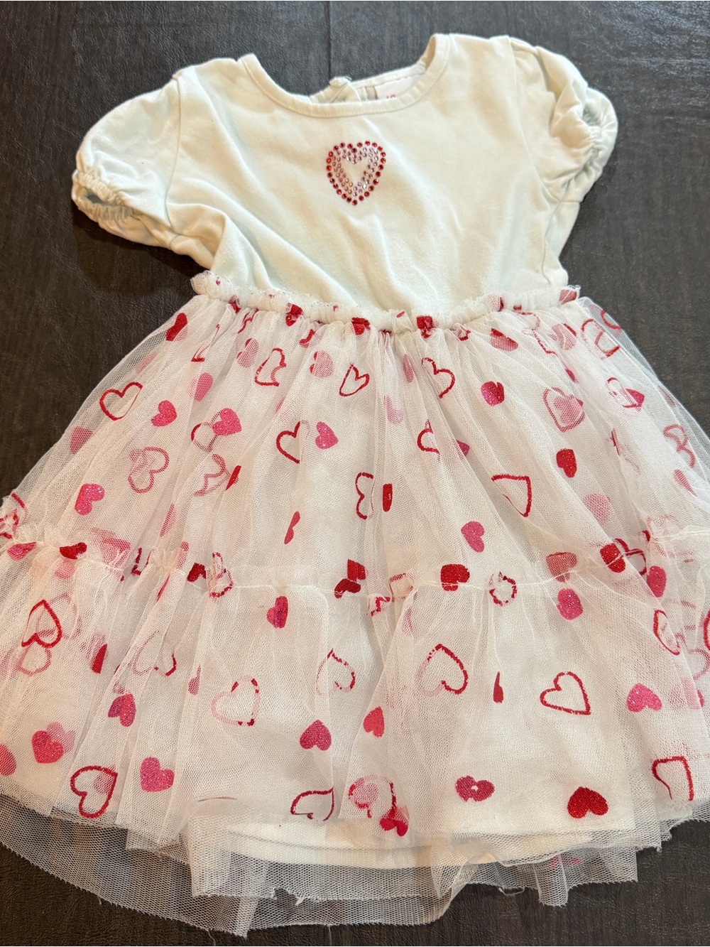 Little Lass Girls White & Pink and Red Heart Tulle Dress Sz 3T